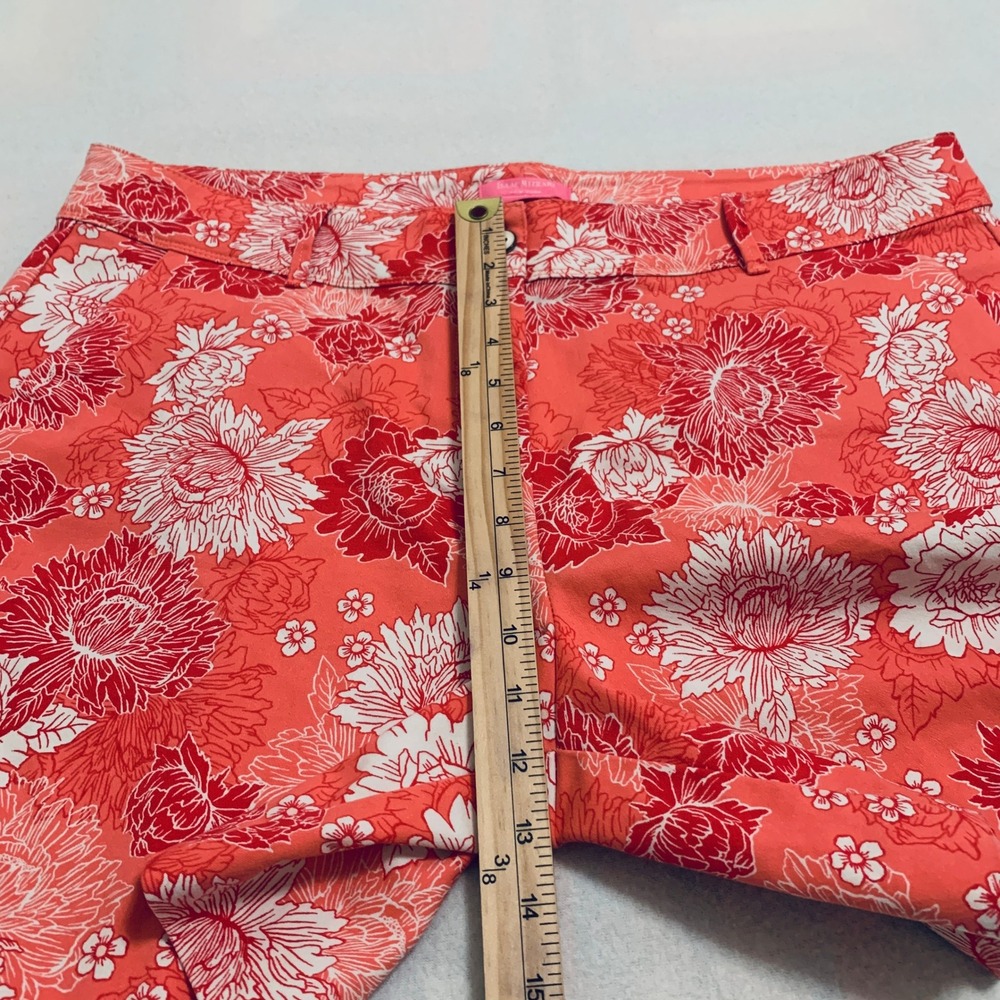 Isaac Mizrahi Floral Shorts Women's 16 Coral Red Stretch Cotton Blend 6" Inseam - Picture 8 of 11